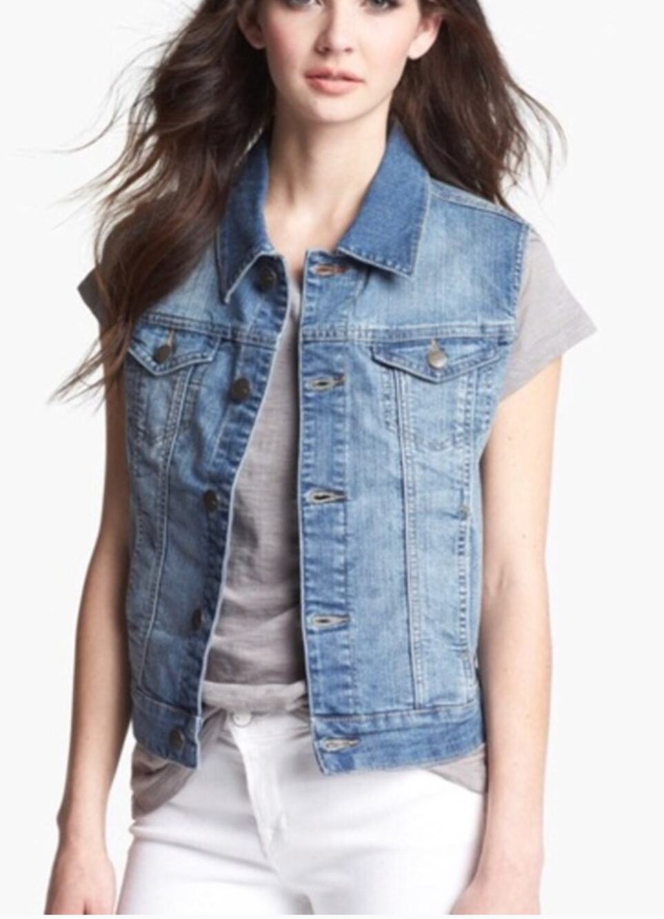 Jag Jeans Camden Denim Vest Light Wash Button Front Sleeveless Western Medium